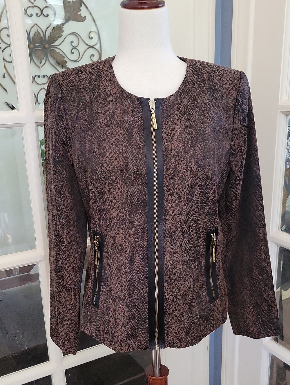 DANA BUCHMAN Brown Black Snake-Print Zip Jacket | Size: 10